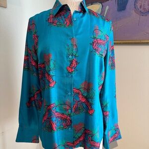 J. Crew Long Sleeved Silk Lobster Print Blouse Sz 8